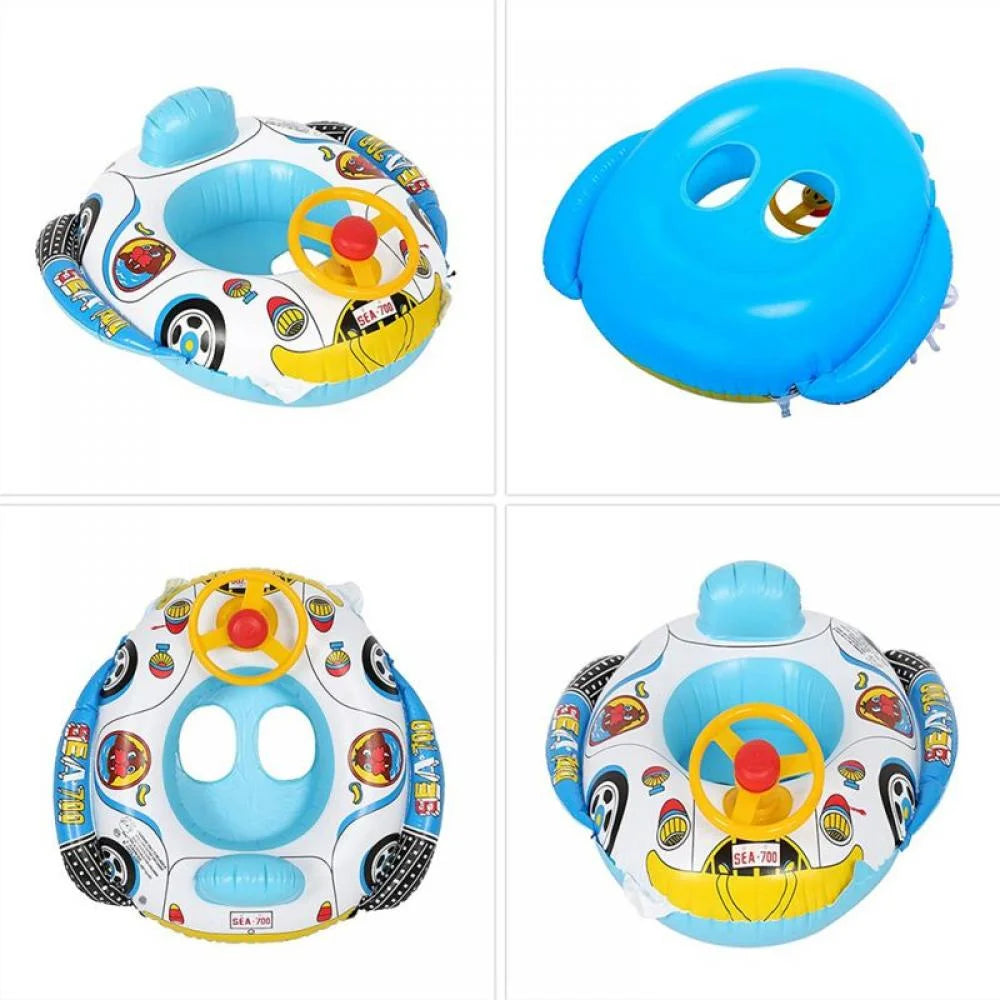 Inflatable Pool Float Ring with Steering Wheel Horn for Kids Q794486