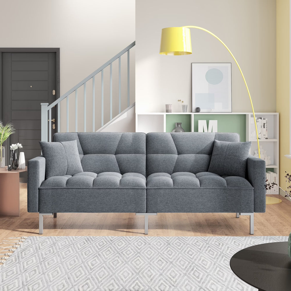 Dark Gray Linen Convertible Folding Futon Sofa Bed S6746