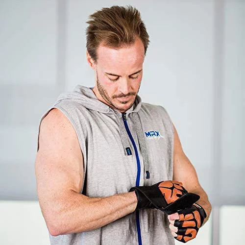 Weight Lifting Gloves Long Wrist Strap Black / Red M E675