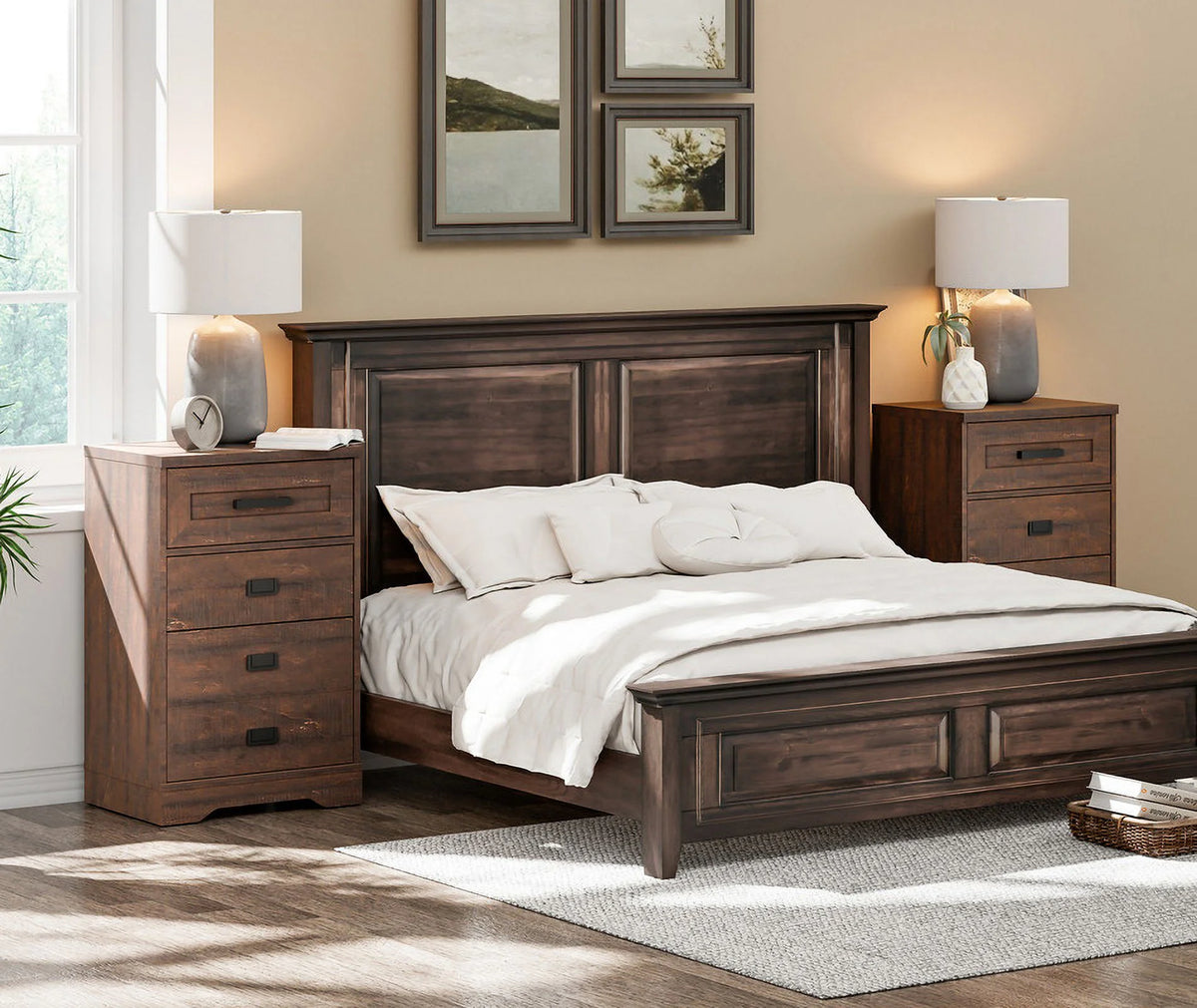 2 Pack 3 Drawers Rustic Brown Side Table Y87914