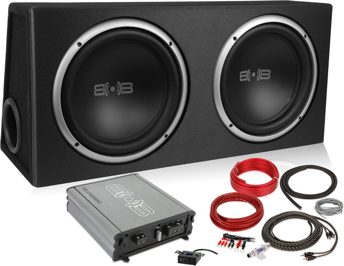 1000W Dual 10" Car Subwoofer with Ported Enclosure, Monoblock Amplifier, Wiring Kit and Remote Bass Knob V47784