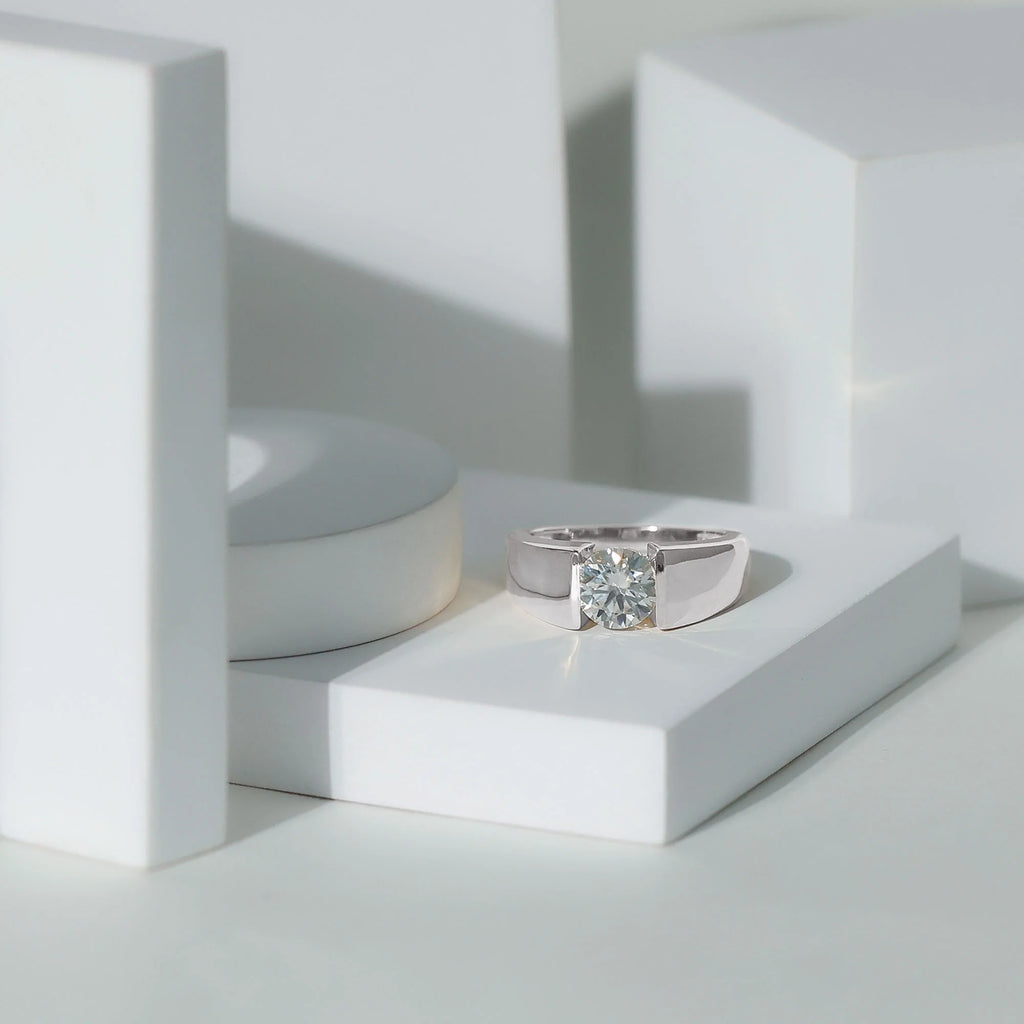 Moissanite Solitaire Engagement Ring, 2 Carat, Sterling Silver, 10K White Gold, US 7.50 P87369