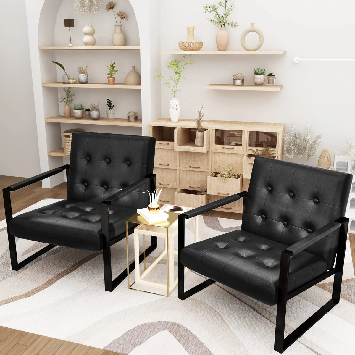 Leather Accent Chair Set of 2 Black Q212