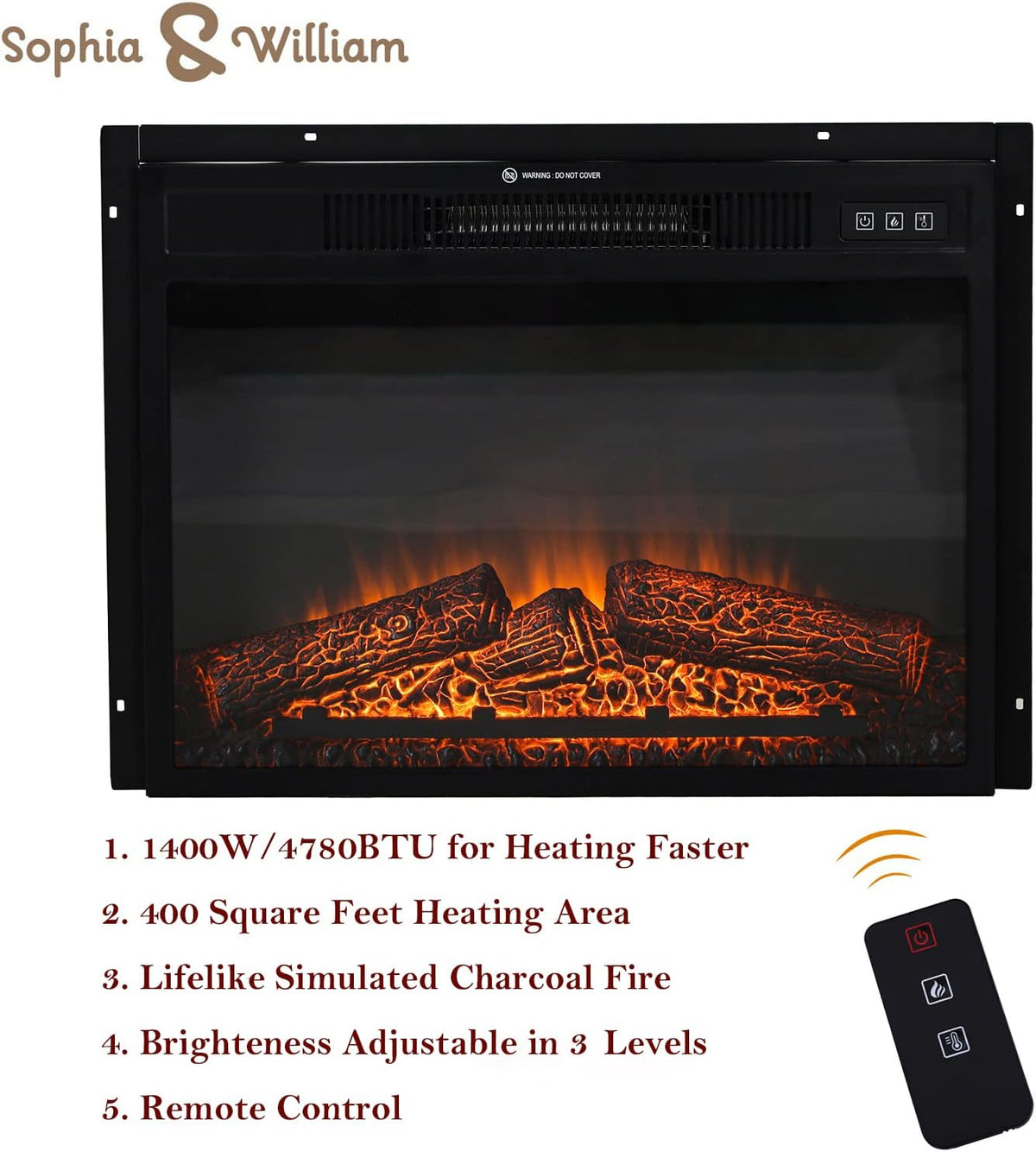 White Fireplace TV Stand with Adjustable Shelves F195