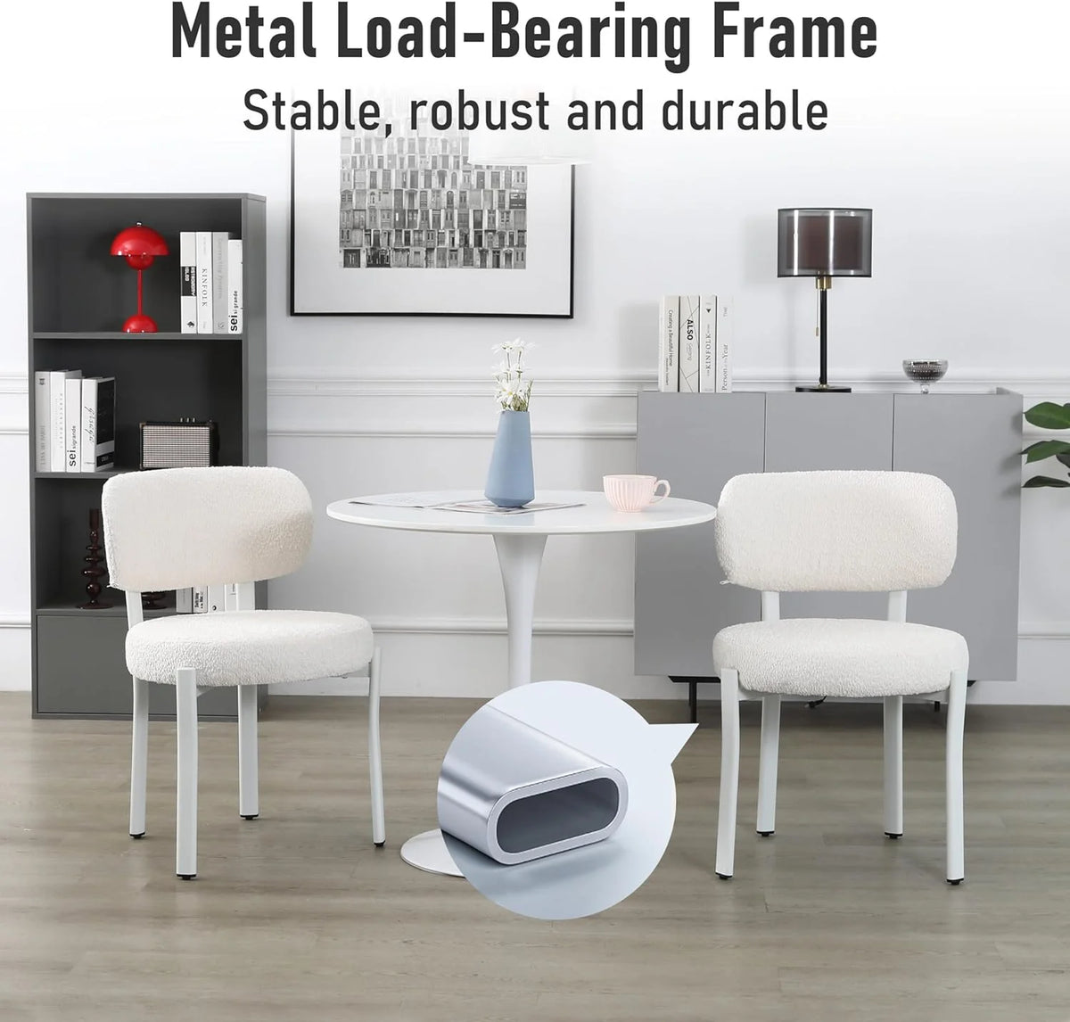 White Set of 6 Upholstered Boucle Dining Chairs H663111