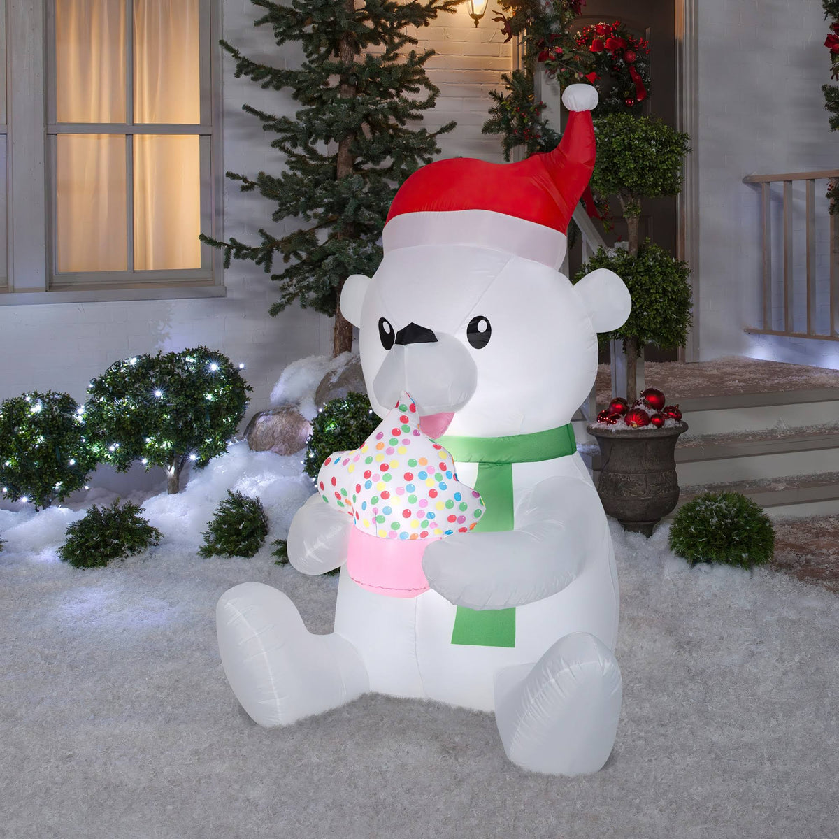 Animated Polar Bear Inflatable with Cupcake X3604