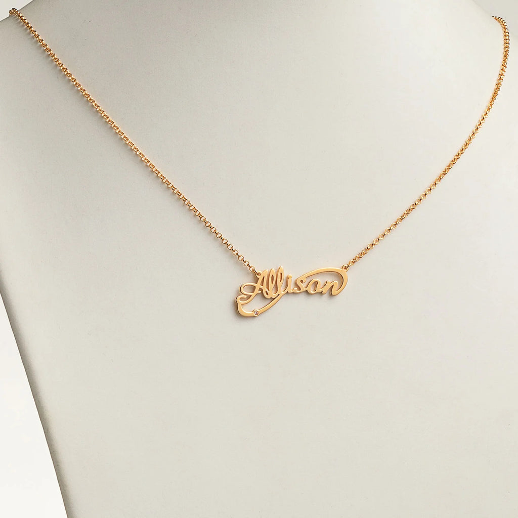 Sterling Silver Script Nameplate Infinity Necklace with Diamond Accent O179700