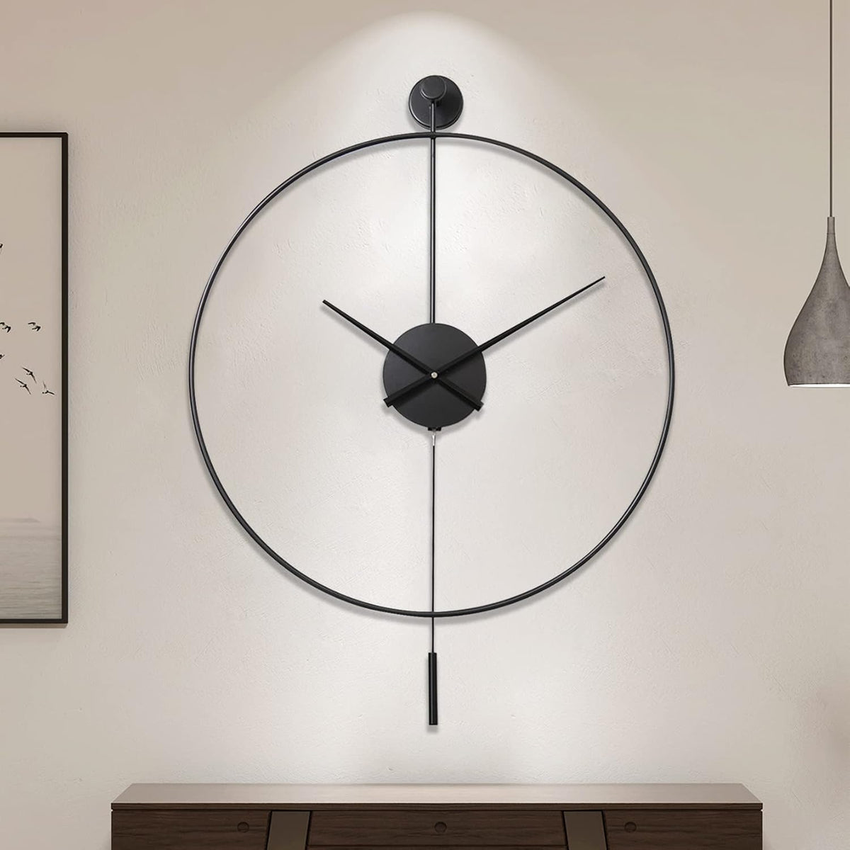 Large Decorative Wall Clock with Pendulum, Non-Ticking Silent Metal Wall Clocks, 29''×19.7‘’ E75046