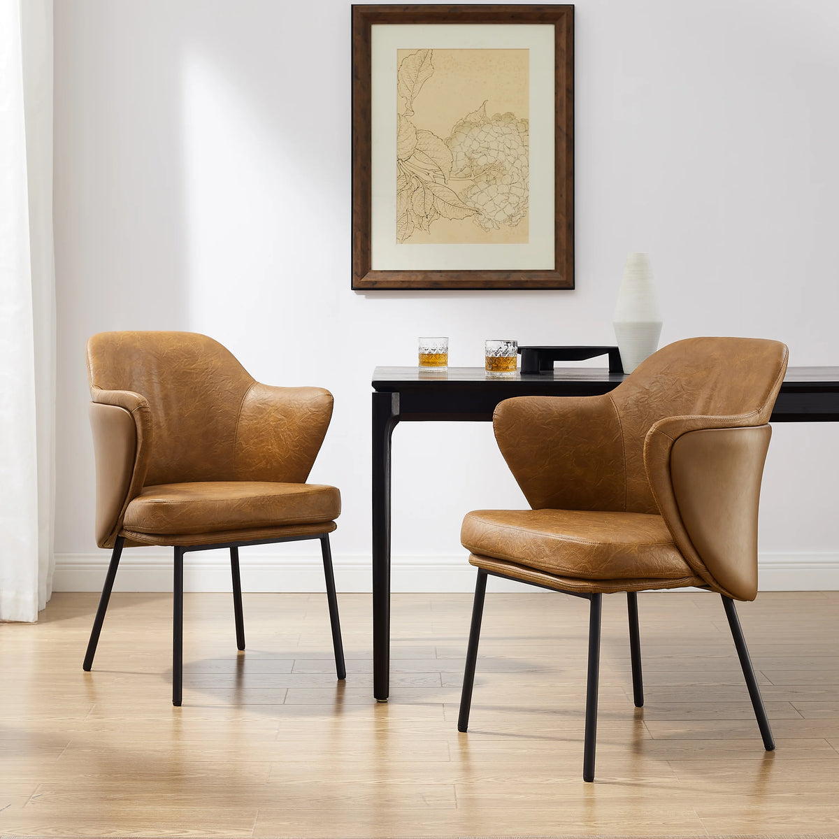 Brown PU Leather Upholstered Dining Chairs Set of 2 D439