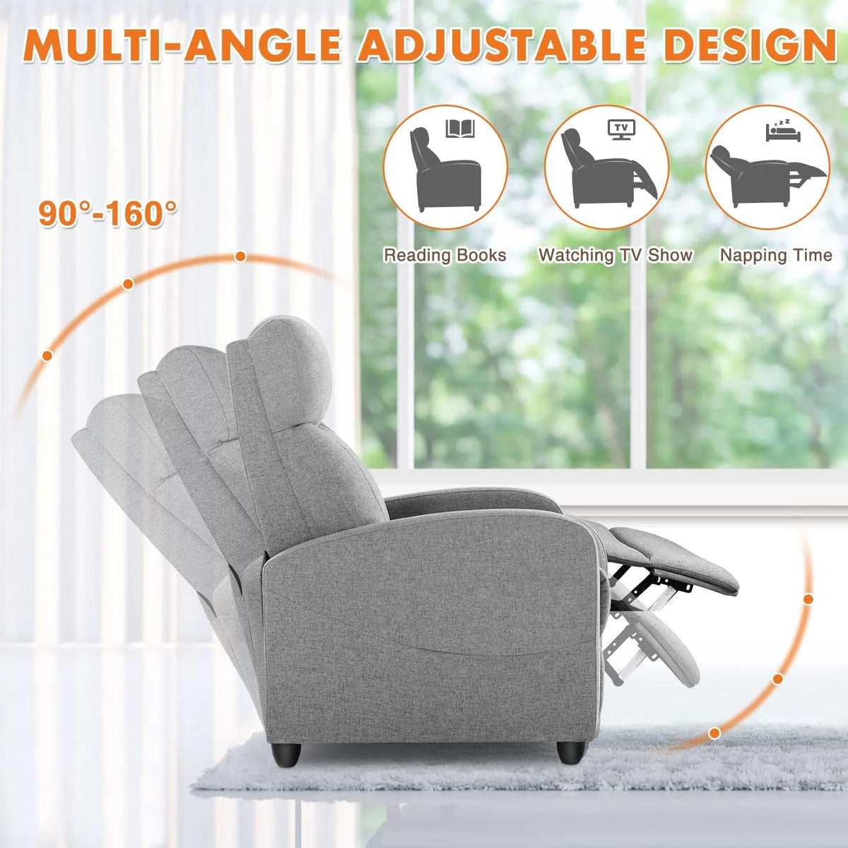 PU Leather Recliner Chair with Lumbar Support M8098