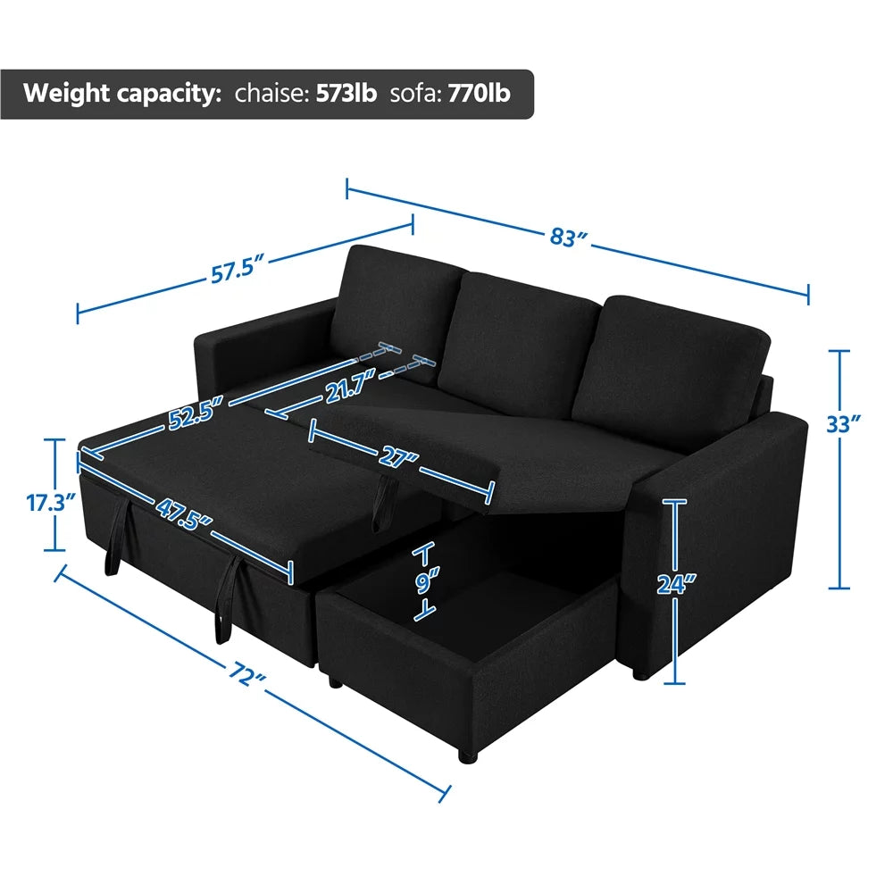 Dark Gray Reversible L-Shaped Sectional Sofa with Pull Out Bed X798