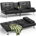 Black Faux Leather Convertible Futon Sofa Bed with Removable Armrests Q5125