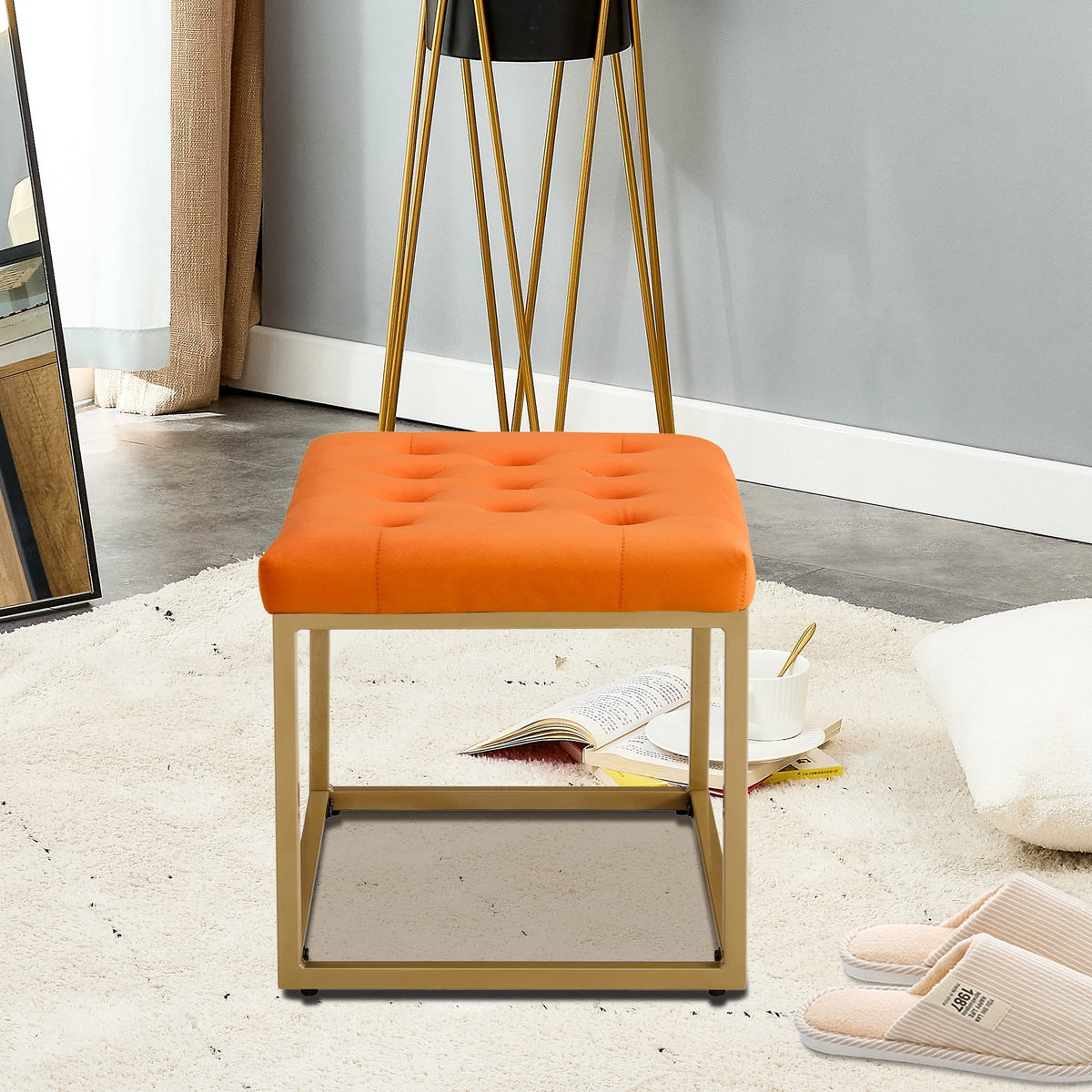 Orange Velvet Shoe Changing Stool Z5759
