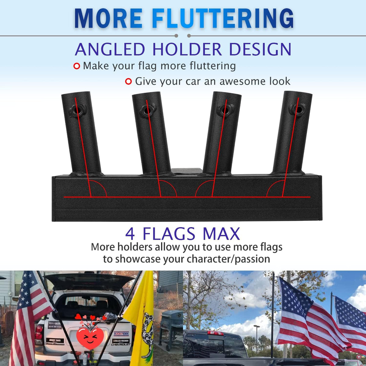 Universal Four Flagpole Holder for 2 inches Hitch Receivers with Hitch Pin I215