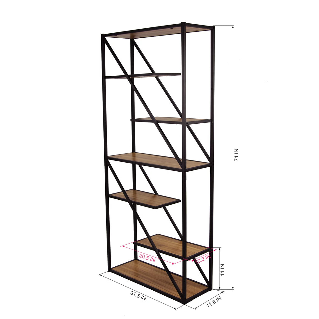 6-Tier Metal Wood Bookcase K897