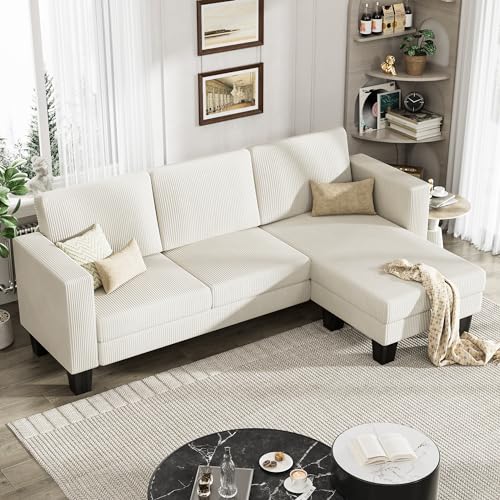 Green Corduroy L-Shaped Convertible Sectional Sofa 3 Seater T740