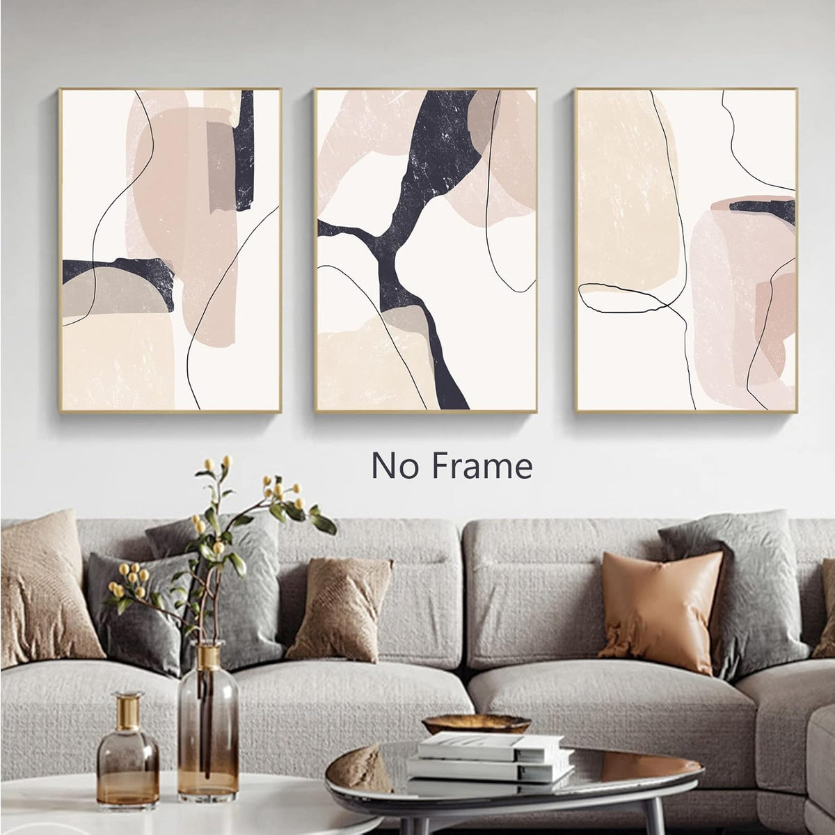 Beige Abstract Canvas Wall Art 20x28inchx3pcs No Frame A68741