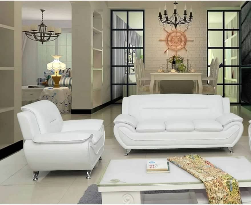 White Leatherette Sofa Set Chair S156627