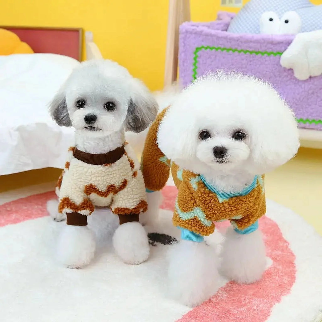 Beige Brown Coral Velvet Four-Legged Dog Jumpsuit G287