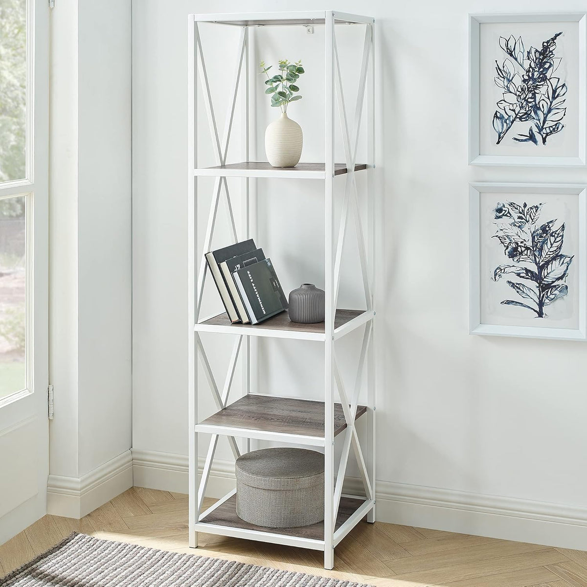 4 Tier Grey Metal Wood Bookcase M67784