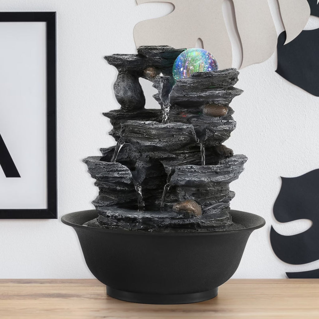 Indoor Resin Rockery Waterfall Tabletop Water Fountain with LED Light Y1228