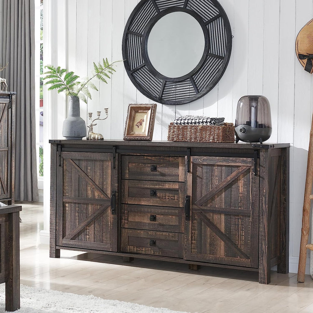 4 Drawer Light Rustic Oak Wood Dresser L496901