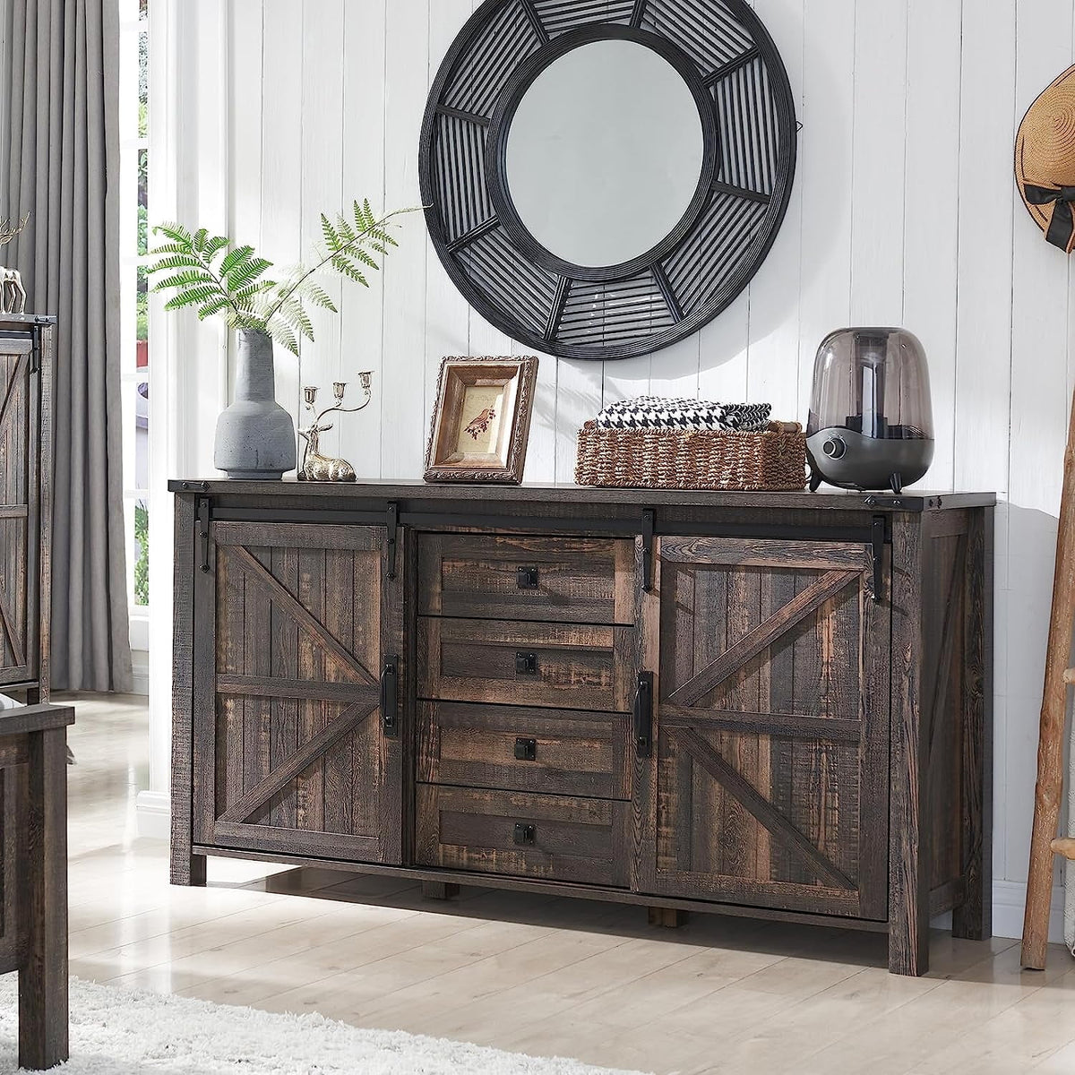 4 Drawer Light Rustic Oak Wood Dresser L496901