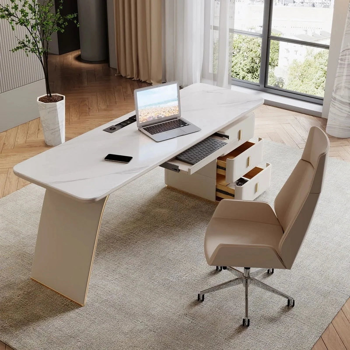 White Executive Office Desk L5056