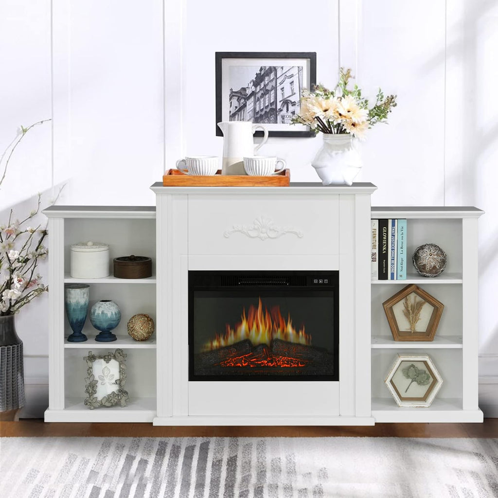 White Fireplace TV Stand with Adjustable Shelves F195