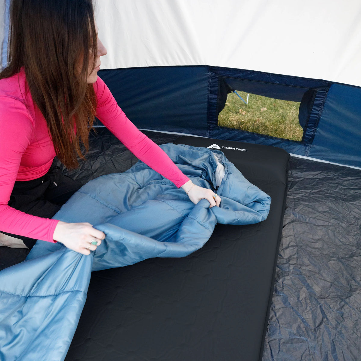 Self-Inflating Camp Pad with Pillow, Grey, 78" L x 25" W x 2" H K719