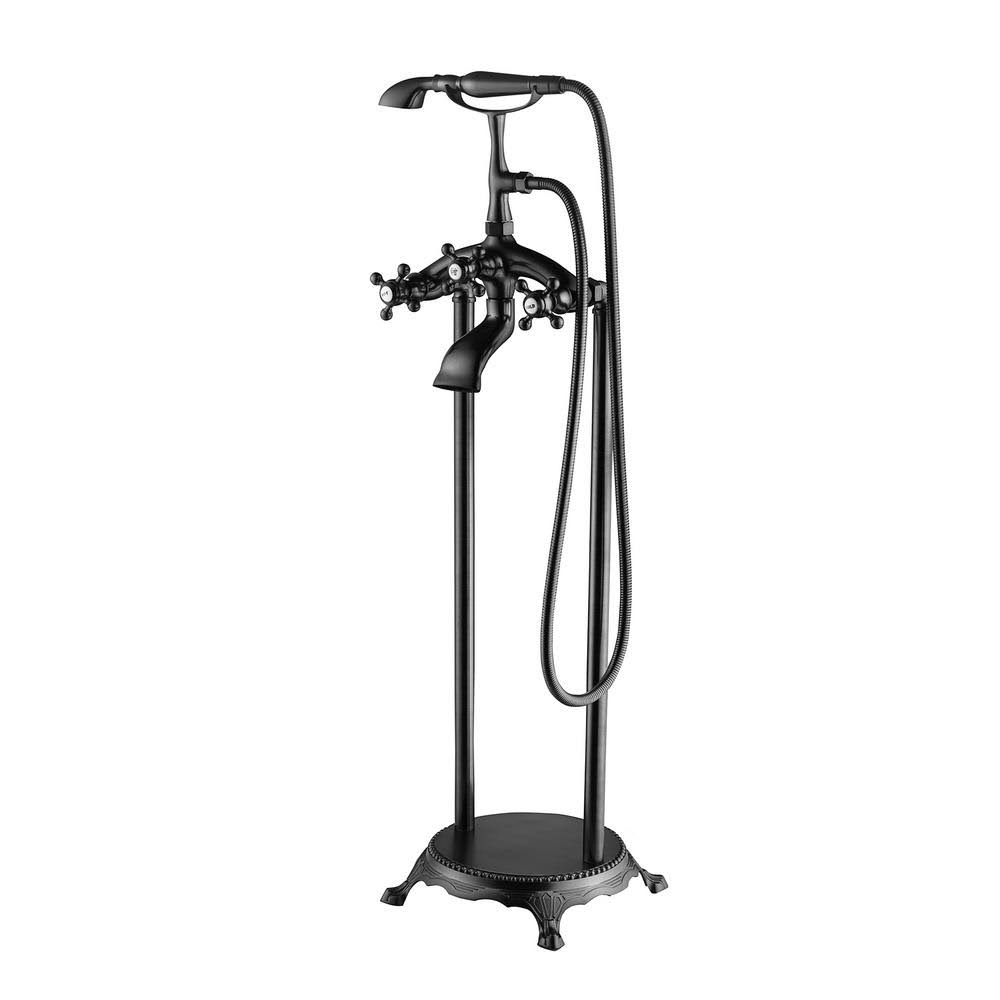 Matte Black Freestanding Floor Mounted Bath Tub Filler Faucets with Hand Held Shower Head C512