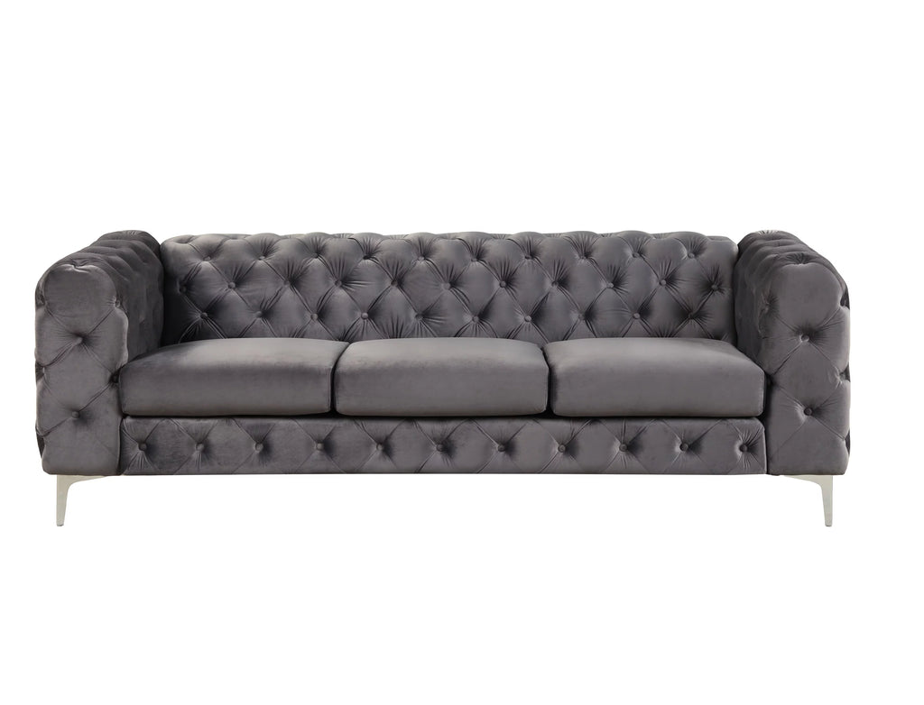 3 Pieces Gray Velvet Sofa and 2 Armchairs Q108