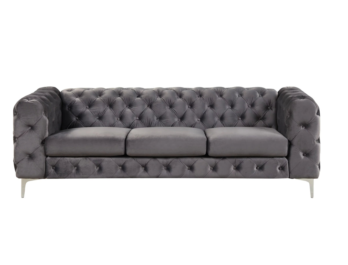 3 Pieces Gray Velvet Sofa and 2 Armchairs Q108