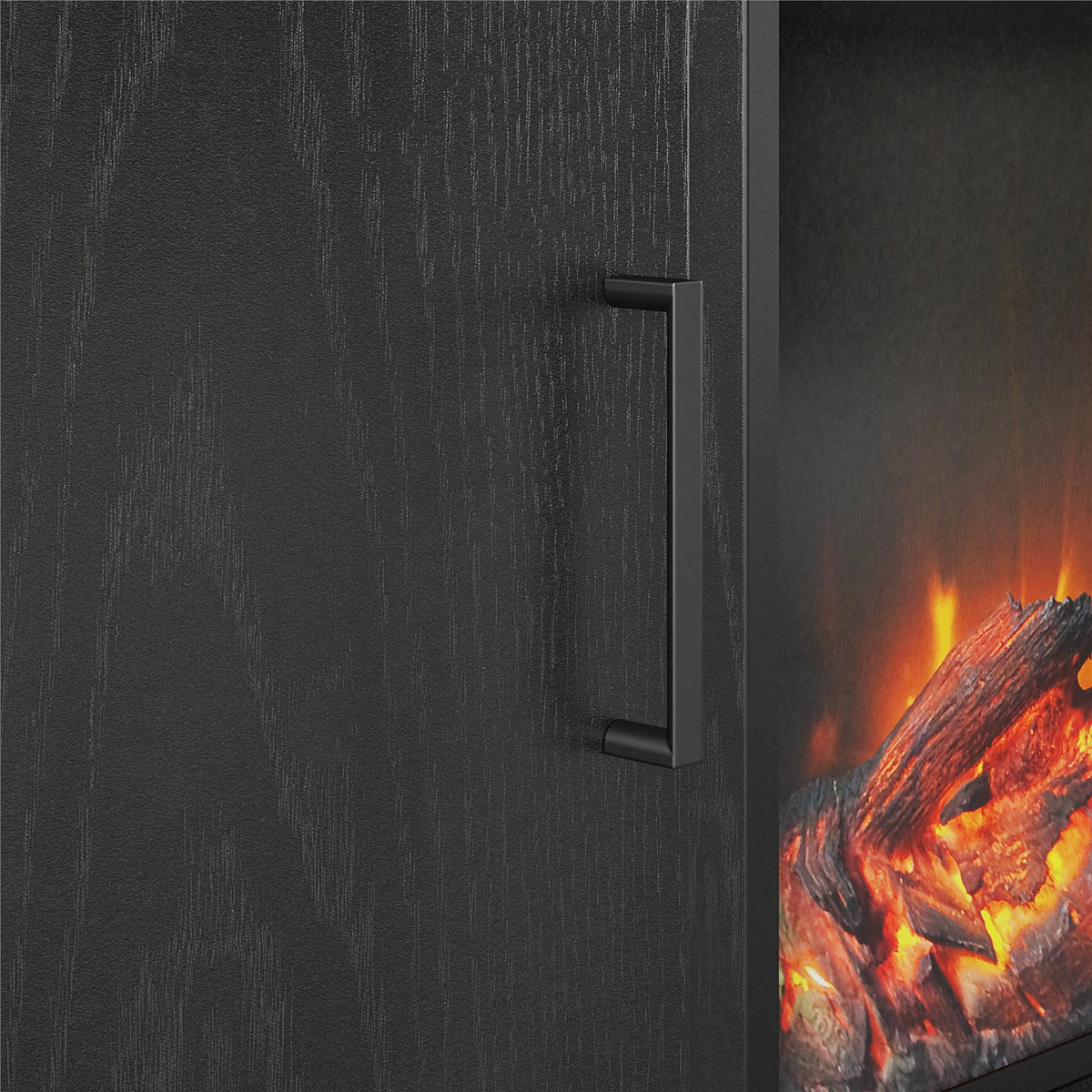 Electric Fireplace TV Console with Storage Cabinets, Black Oak C372