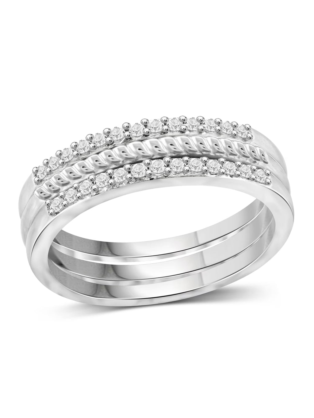 Sterling Silver Stacking Rings Set with White Diamond L17942