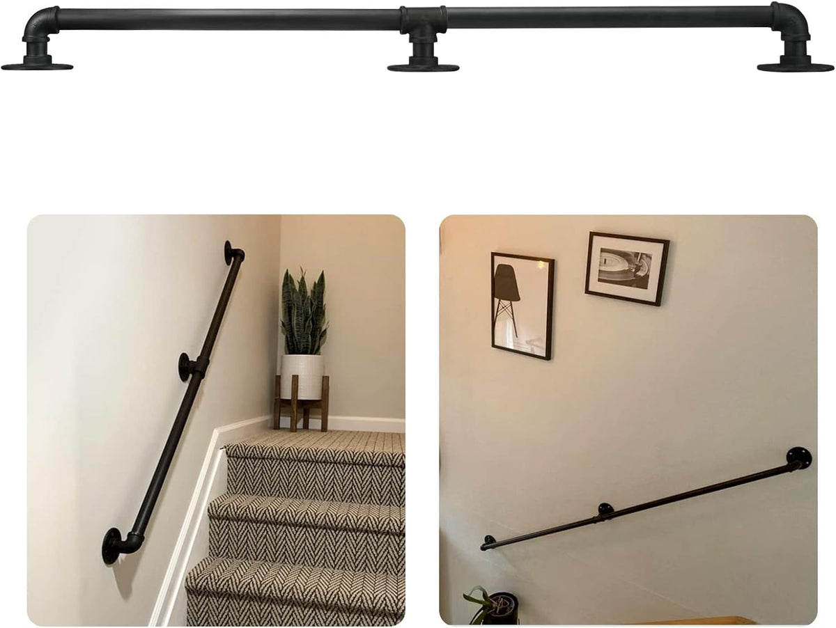 Black Steel Pipe Stair Railing Handrail F9708