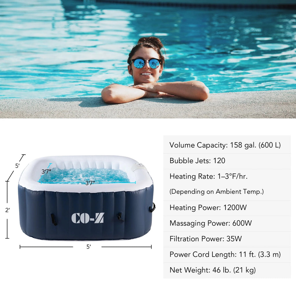 5x5ft Square Inflatable Spa Tub with 120 Massaging Jets M607