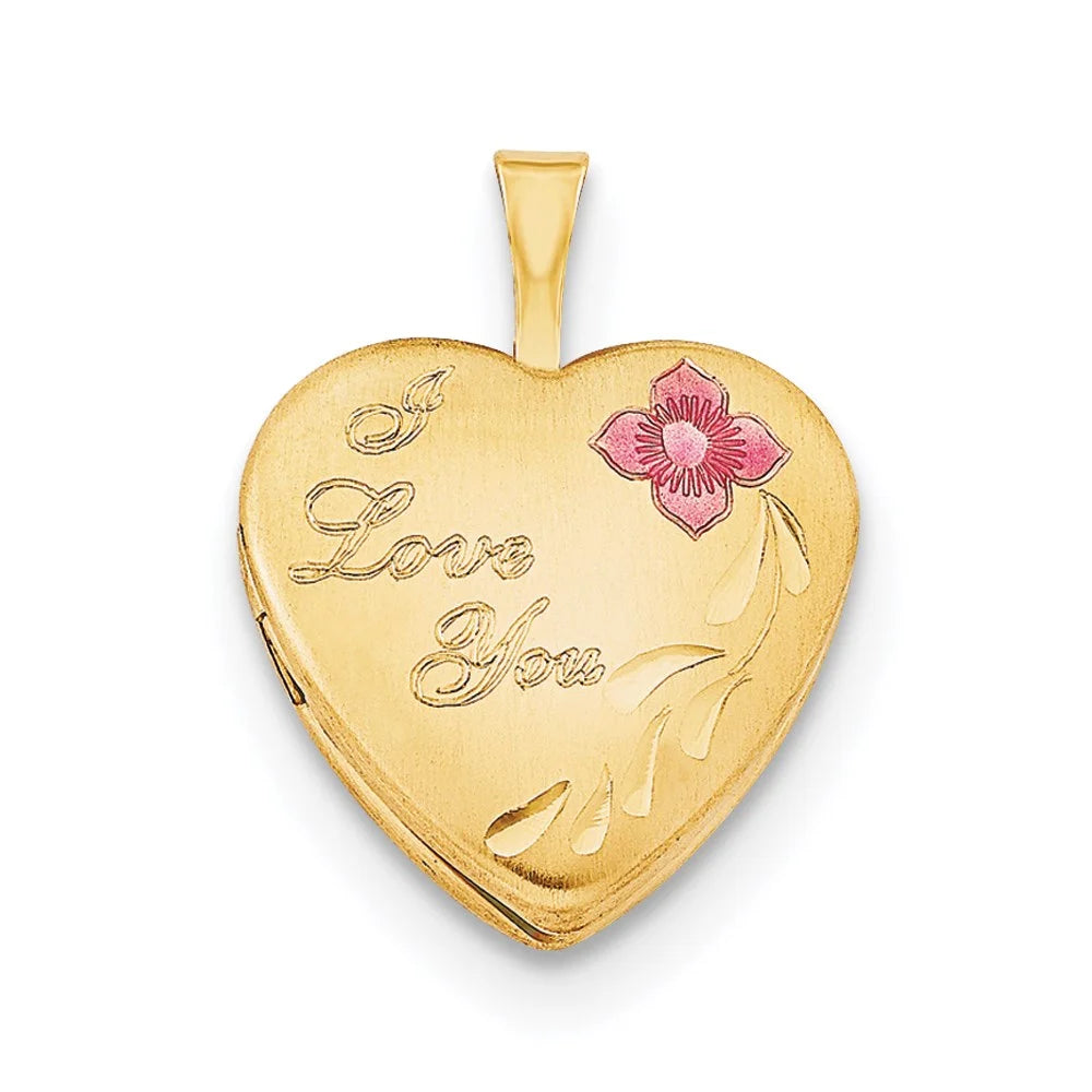 16mm Enameled Flower Heart Locket Necklace V20061