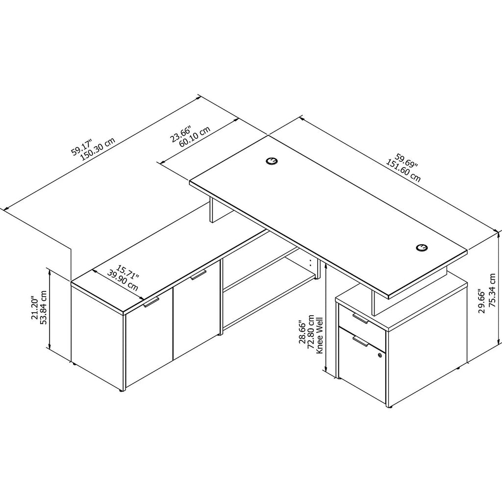 60W L Shaped Desk with Drawers S172622