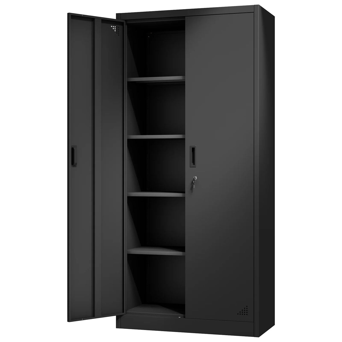 Black Metal Storage Cabinet with Doors and Adjustable Shelves J385