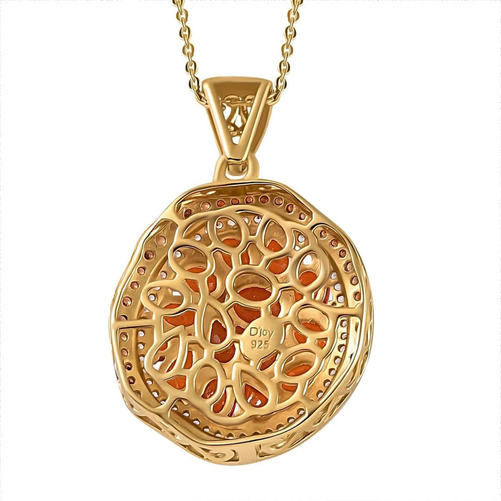 Crimson Fire Opal Oval 925 Sterling Silver Vermeil Yellow Gold Plated Pendant Necklace 20" Ct 1.87 V97179