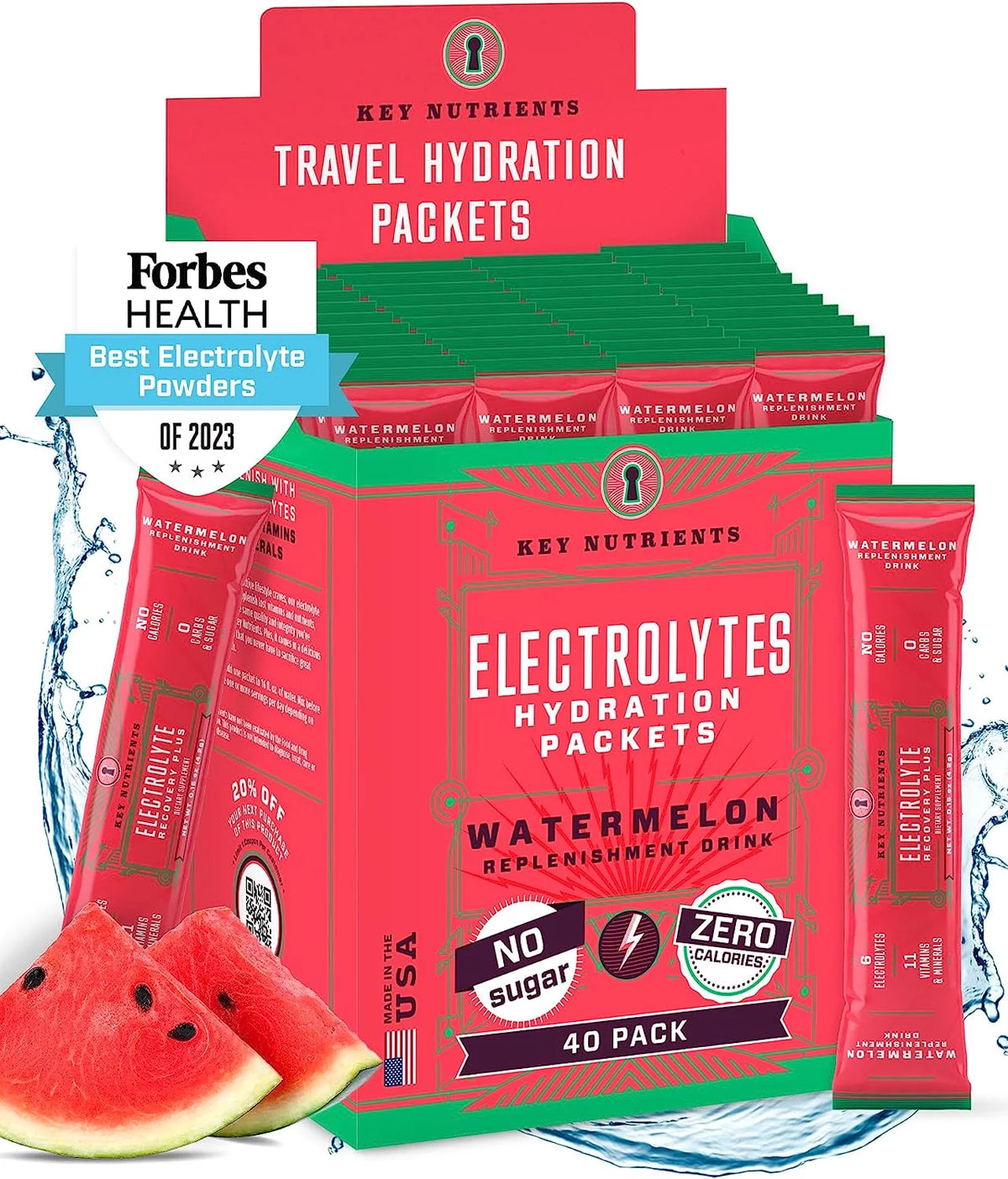 Watermelon Electrolytes Powder Packets 40 Pack T87965