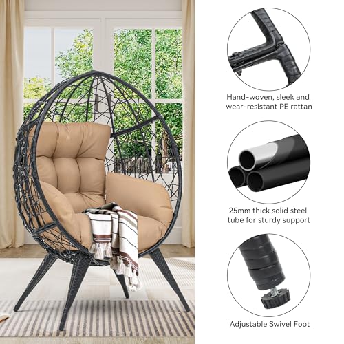 Large Wicker Egg Chair with Stand and Cushion I7784