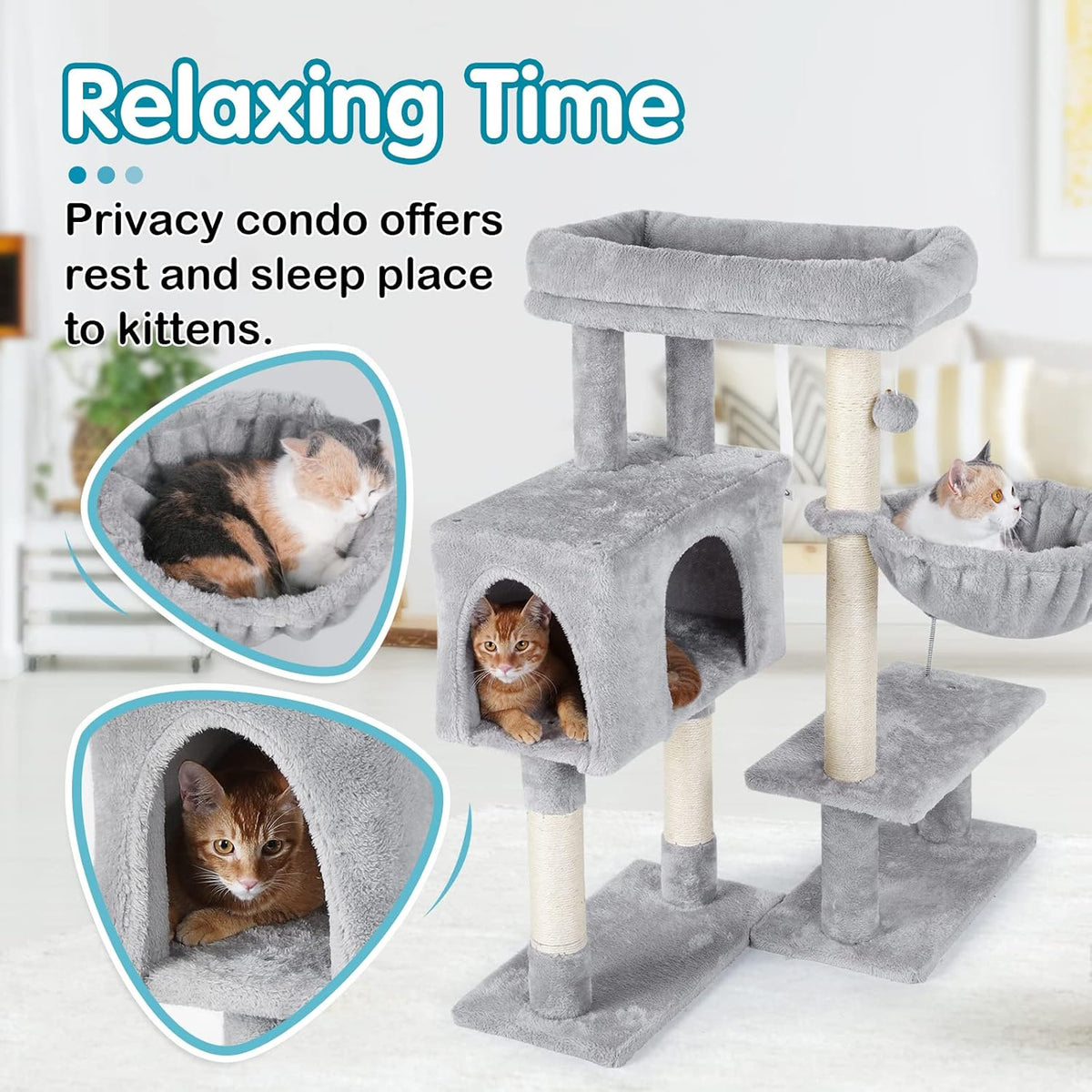Cat Tree with Adjustable Base, Multi-Level Cat Furniture, Pack of 2 K6511