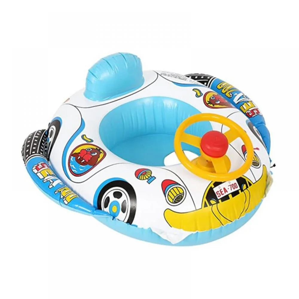 Inflatable Pool Float Ring with Steering Wheel Horn for Kids Q794486