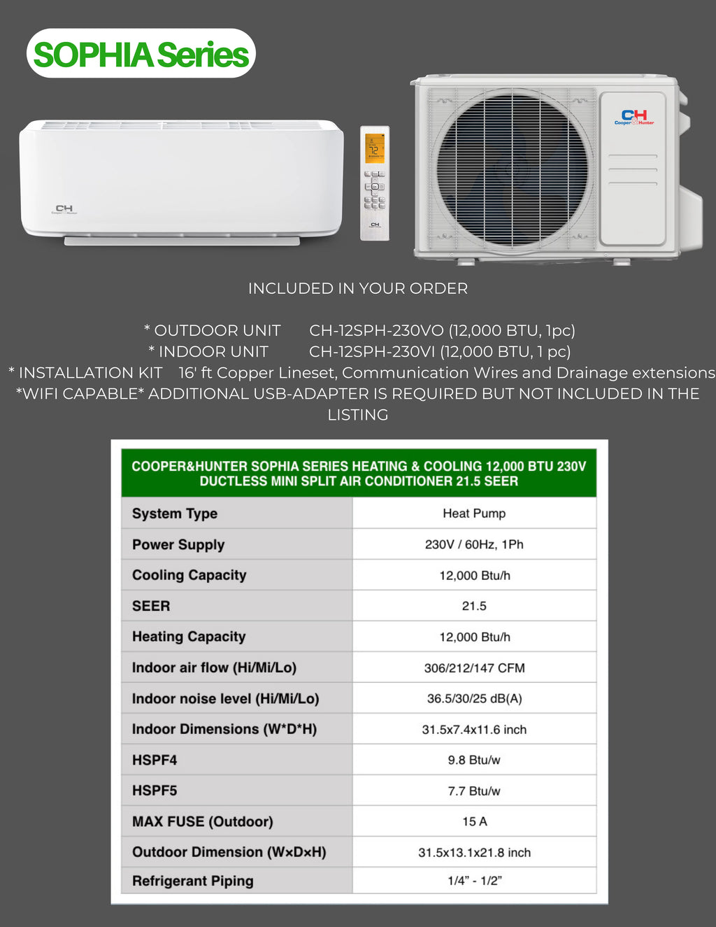 9000 BTU 115V Wall Mounted Mini Split Heat Pump Air Conditioner K828638