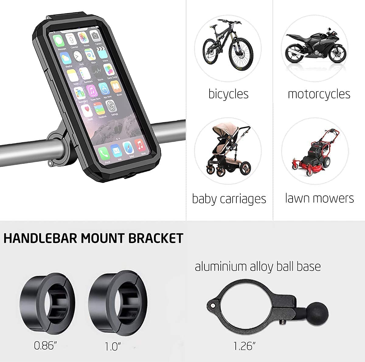 Waterproof Motorcycle Phone Mount 360° Ball Rotation Bike Cellphone Holder Y471790