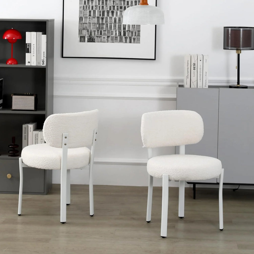 White Set of 6 Upholstered Boucle Dining Chairs H663111