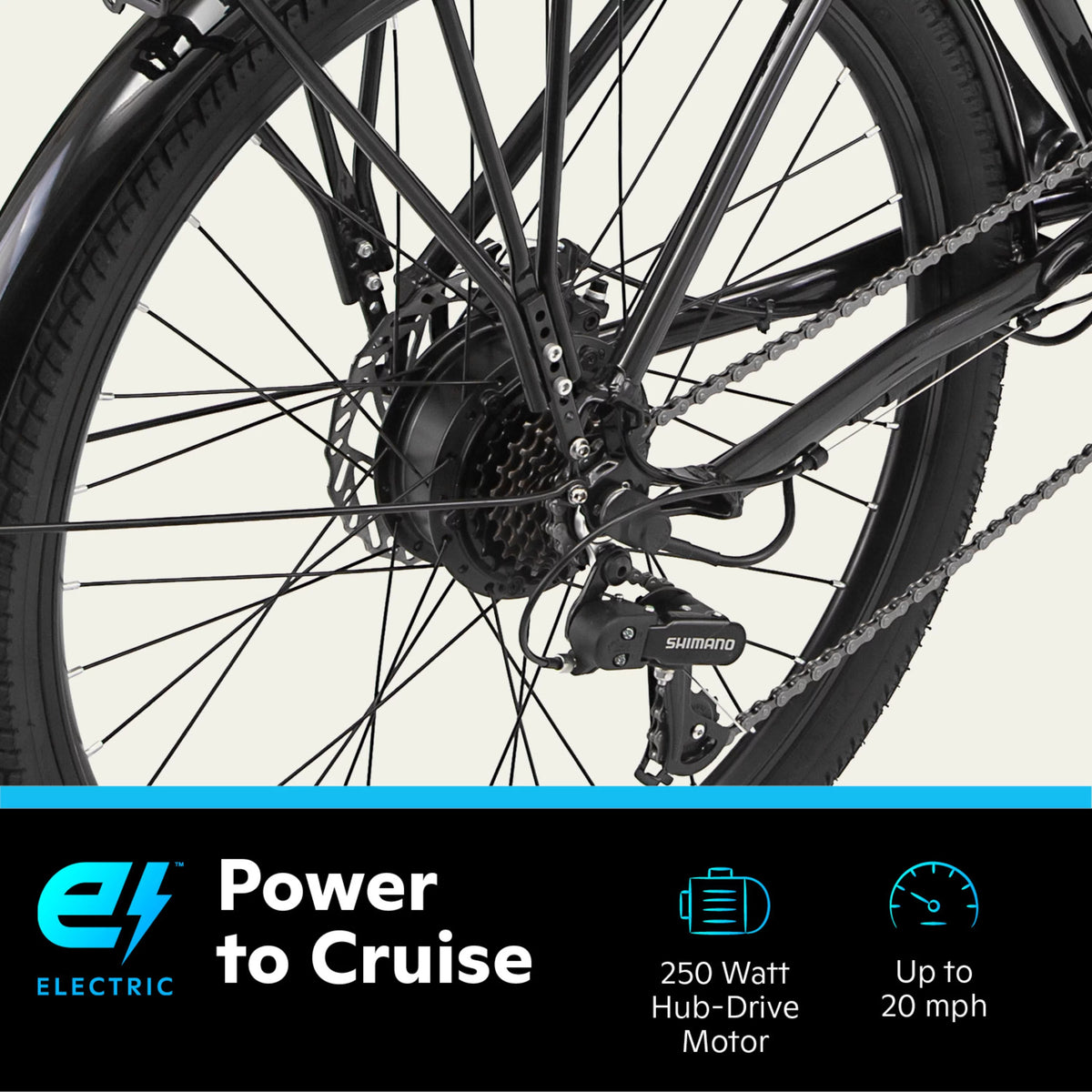 26 Low Step Cruiser Electric Bike 7 Speeds 250w Black N4584