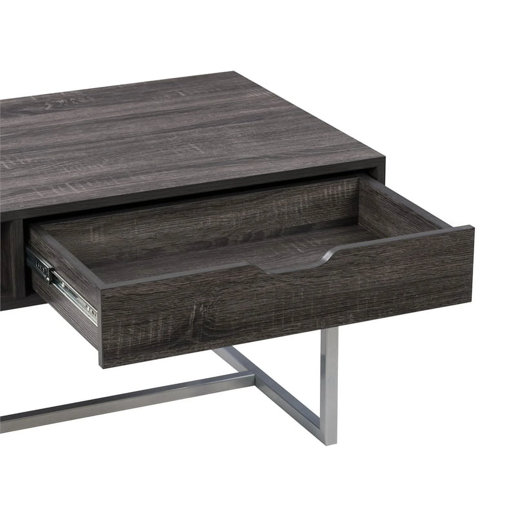 Gray Engineered Wood Single Drawer Coffee Table with Cubby Storage G7150